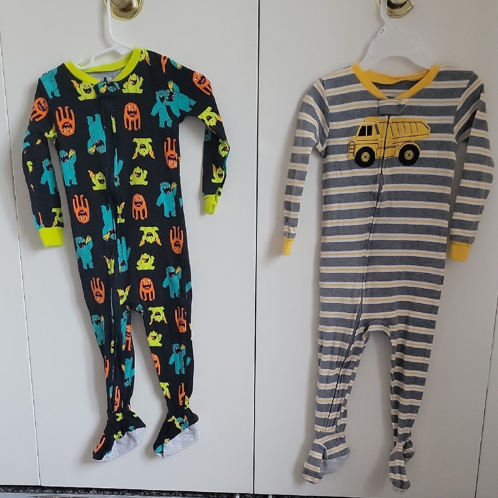 Simple Joys Colorful Monster and Truck Print Kids Footies-2 Pack